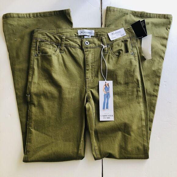 RE GENERATION WOMEN'S JEANS CARPENTER FLARE MID RISE GREEN DEMIN SIZE 7/28  172 - Picture 1 of 11
